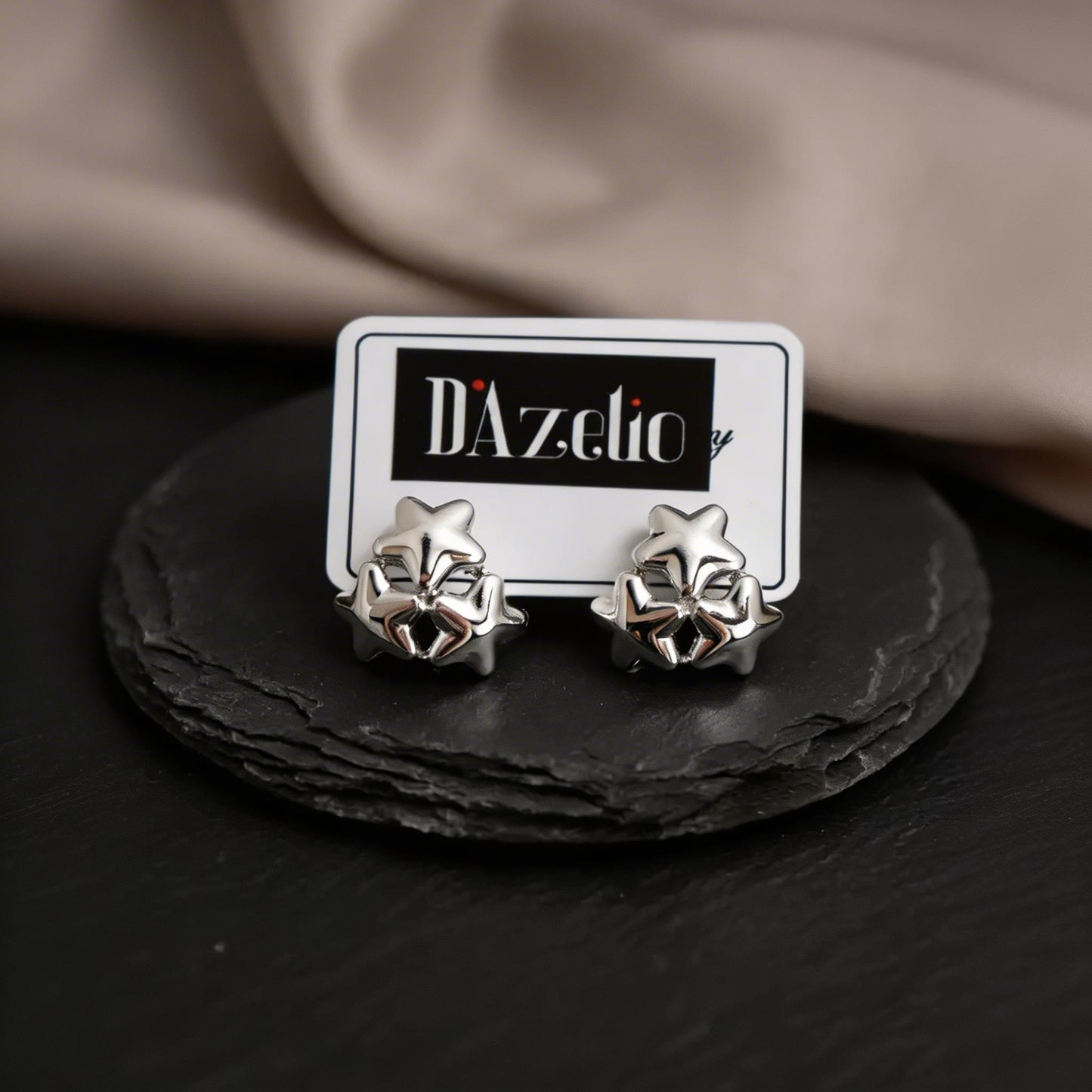 Dazelio Silver Star & Floral Stud Earrings for Women