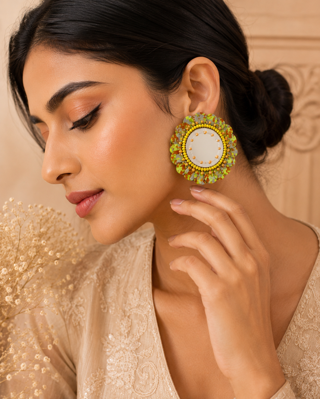 Amicaslexia Handmade Floral Mirror Statement Earrings