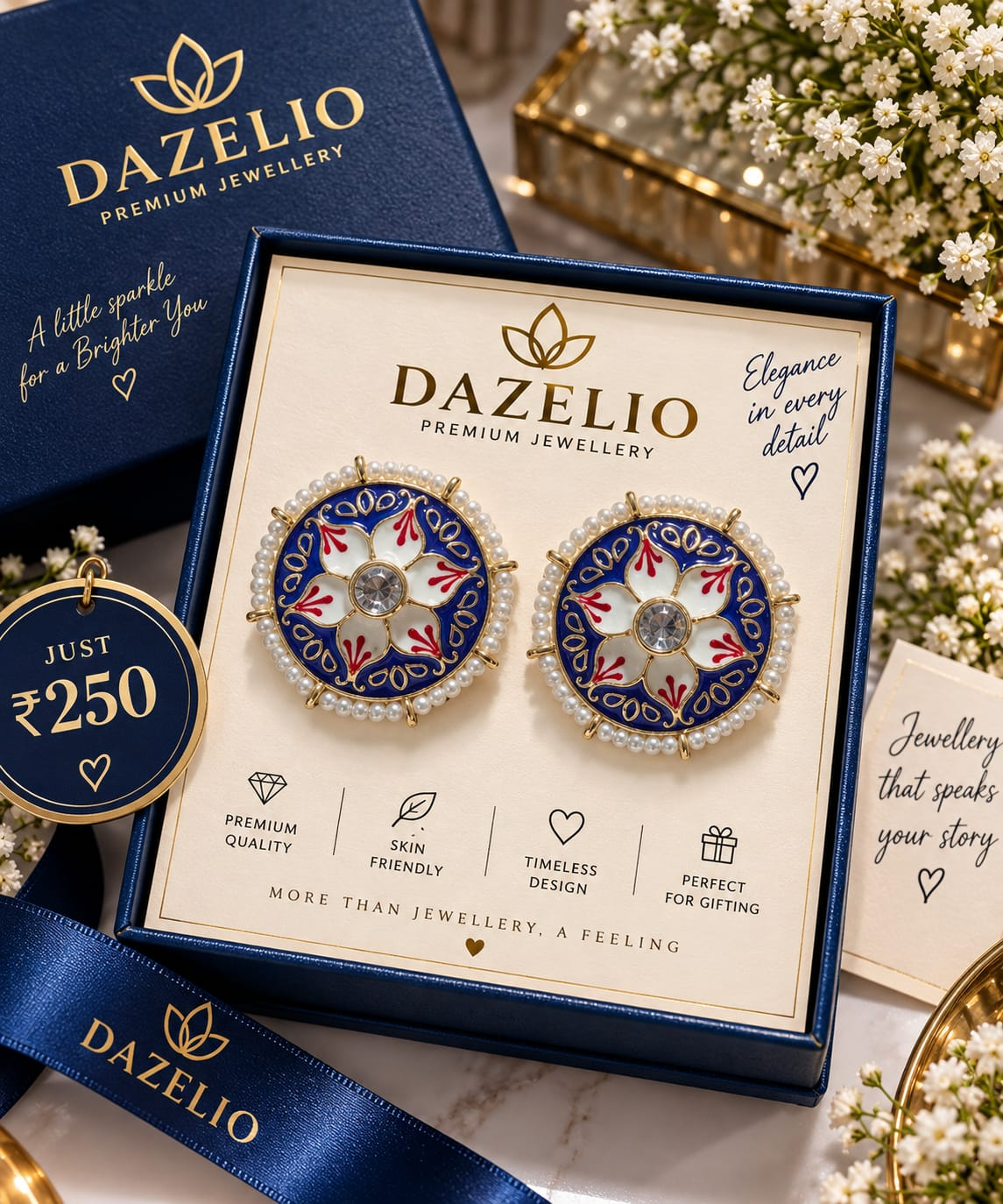 Amica Slexia Royal Blue & Gold Kundan-Style Pearl Earrings