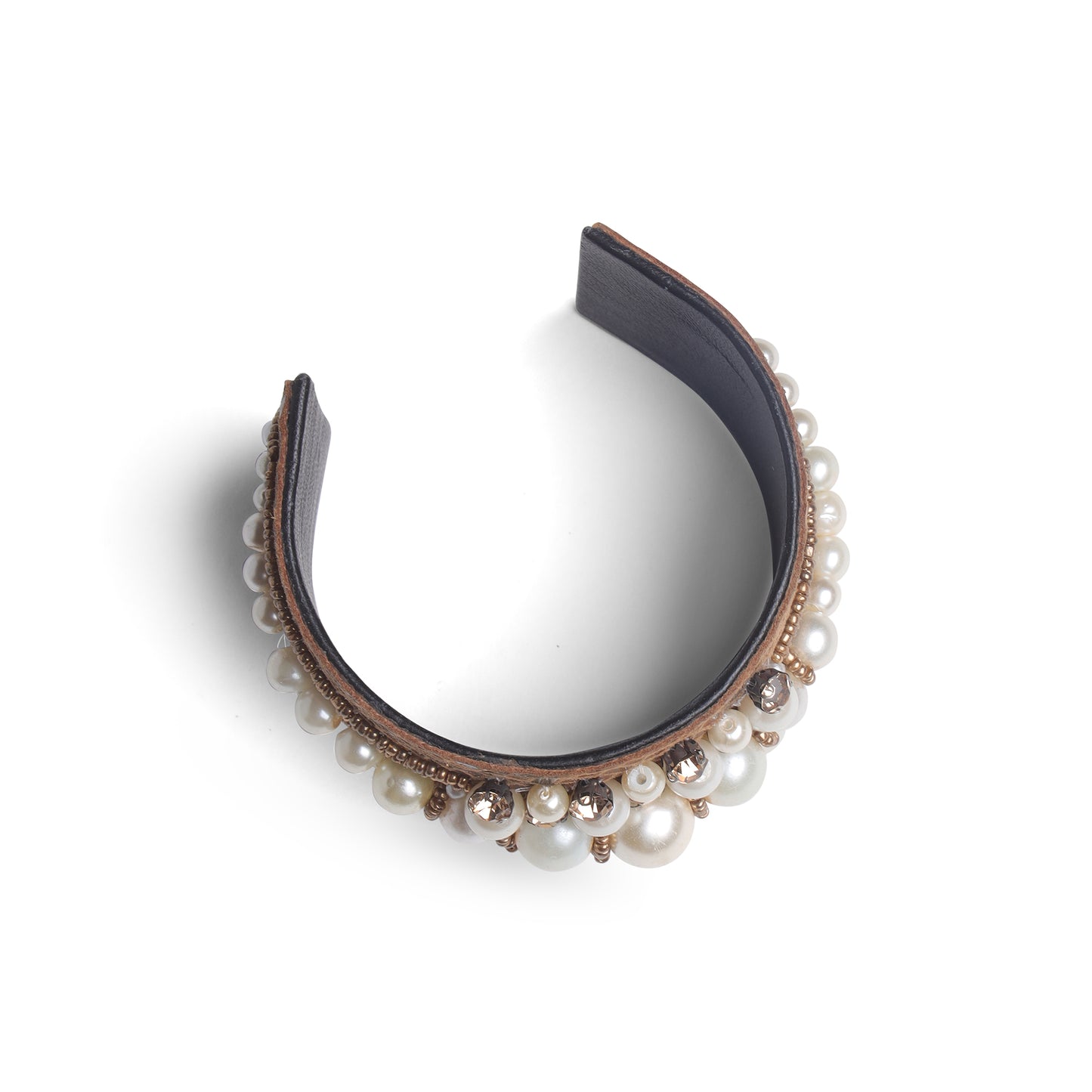 Amica Slexia Pearl Embellished Textured Cuff Bangle for Women