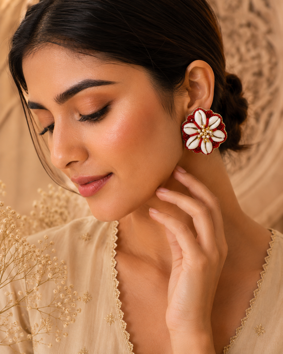 Coastal Bloom Shell Beaded Statement Earrings