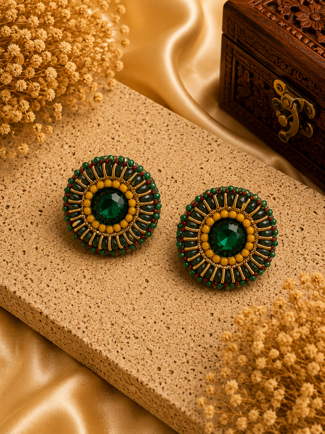 Handmade Green Crystal Beaded Statement Earrings