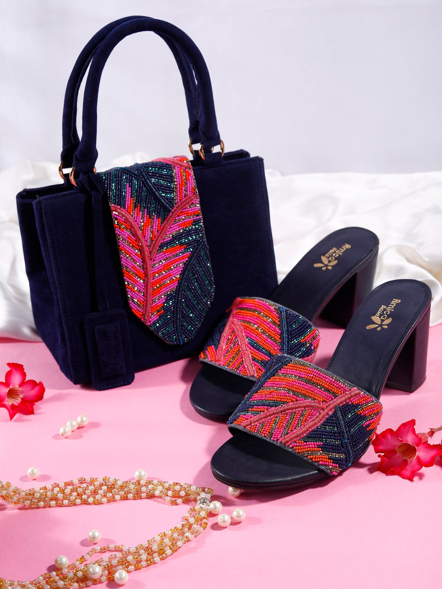 Blue Flora Designer Handbag & Heels Party Set