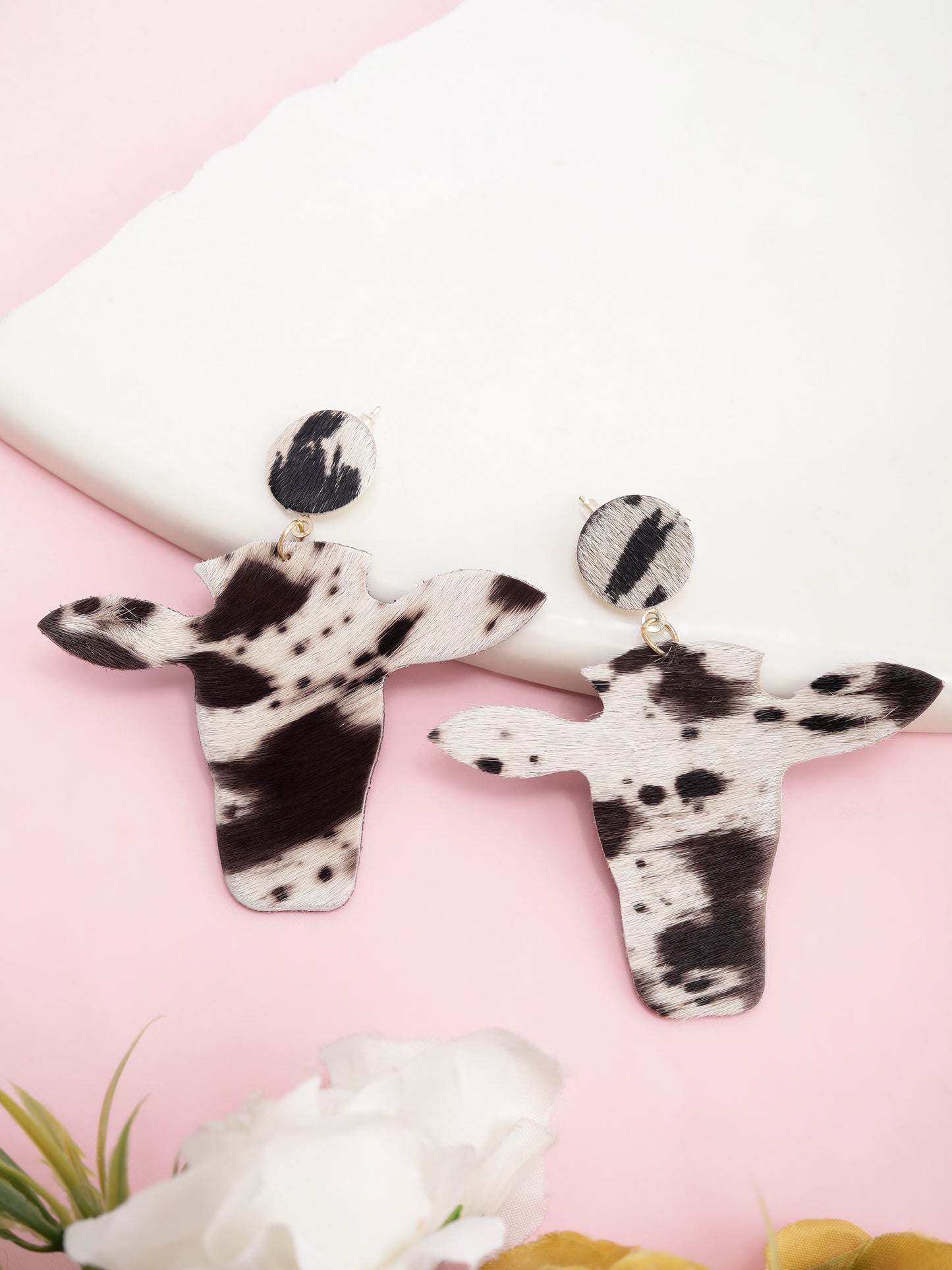 Cow Print Statement Drop Earrings