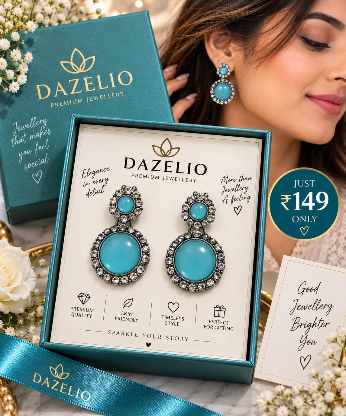 Amica Slexia Turquoise Blue & Silver Statement Earrings