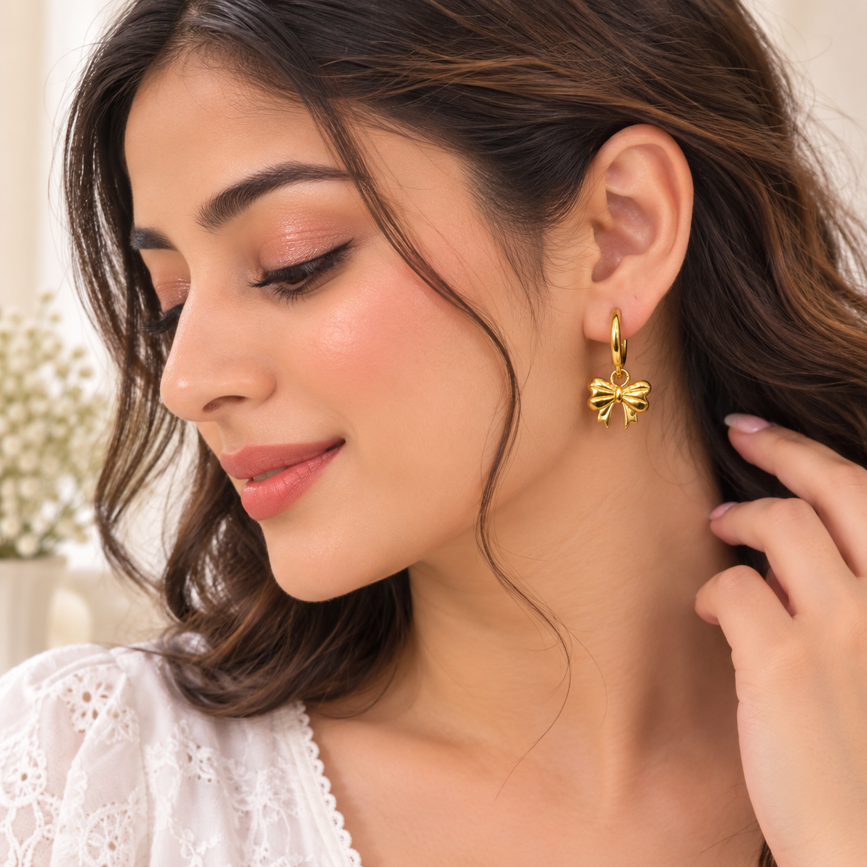 Dazelio Gold-Tone Bow Charm Hoop Earrings for Women