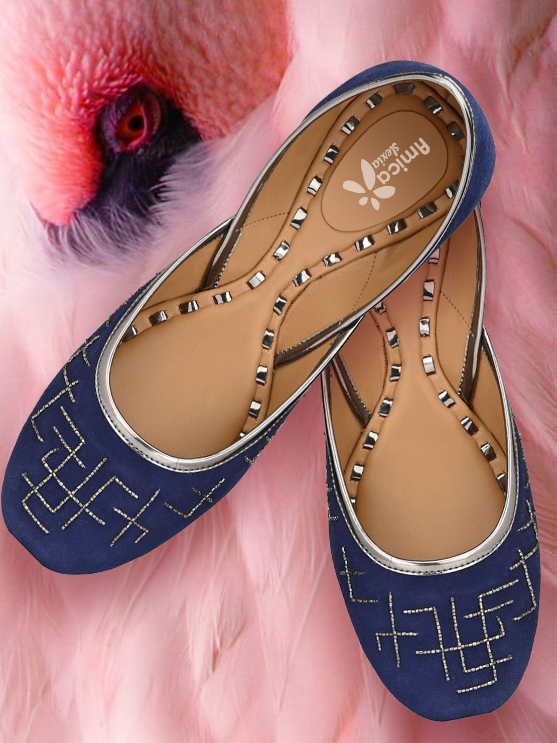 Royal Blue Mirror-Work Ethnic Jutti for Women