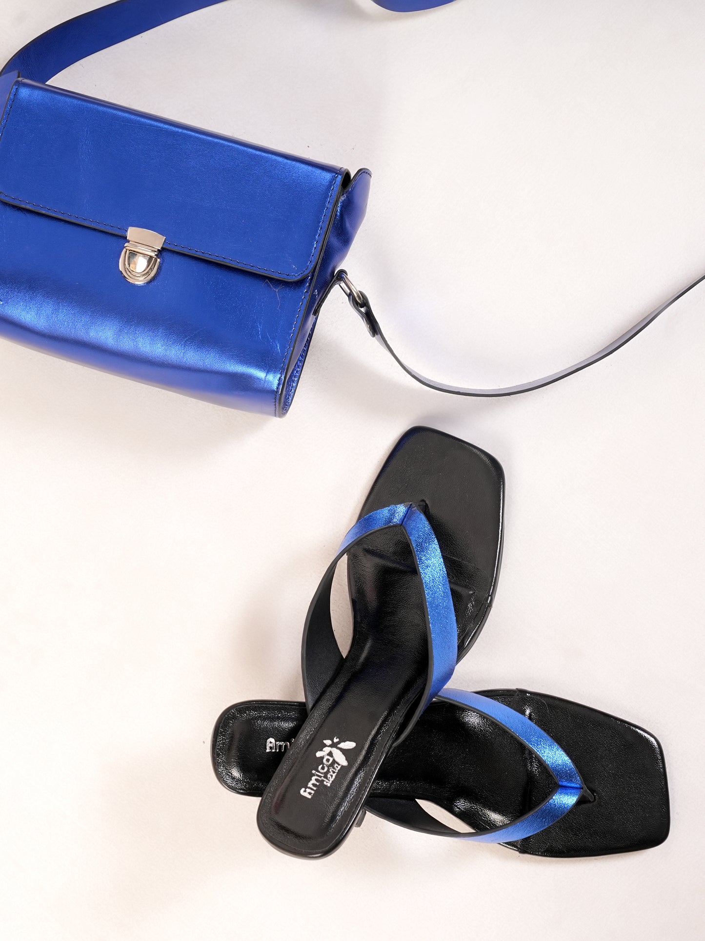 Royal Blue Metallic Designer Handbag and Heels Set