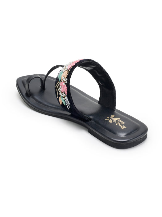 black embroidery flat