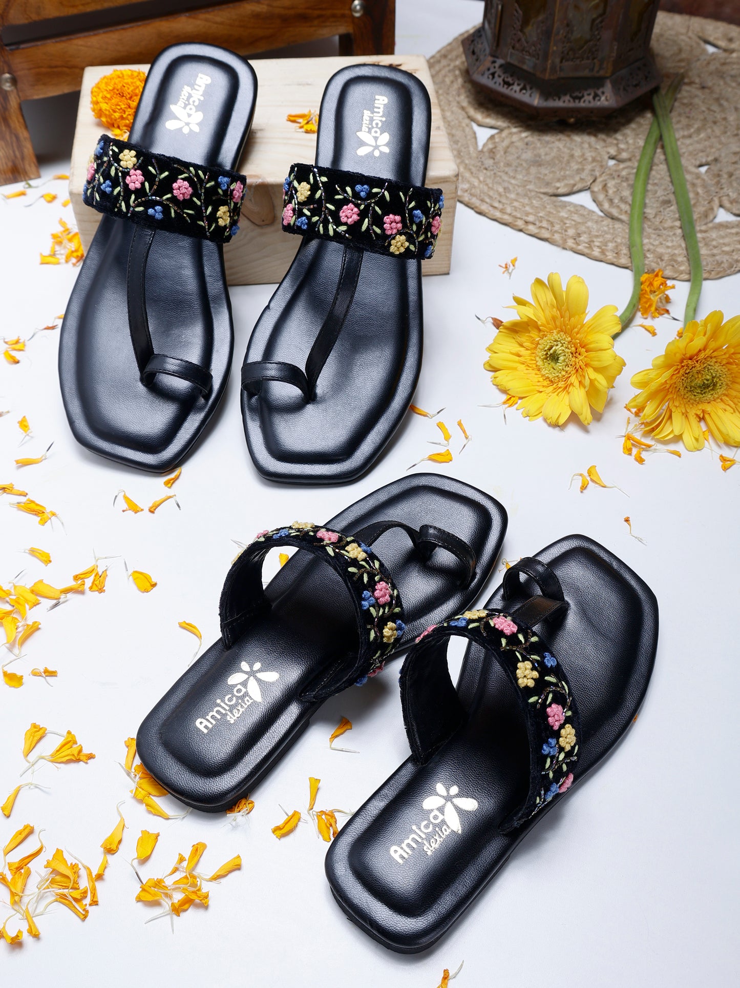 Black Leather Flats Combo