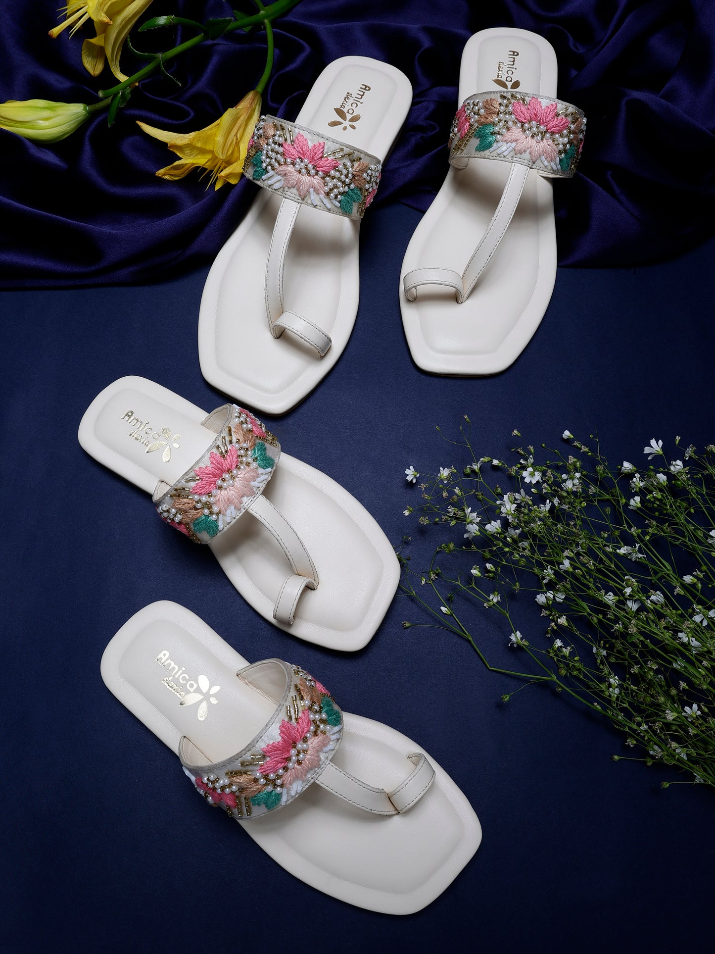 White Embroidered Flats
