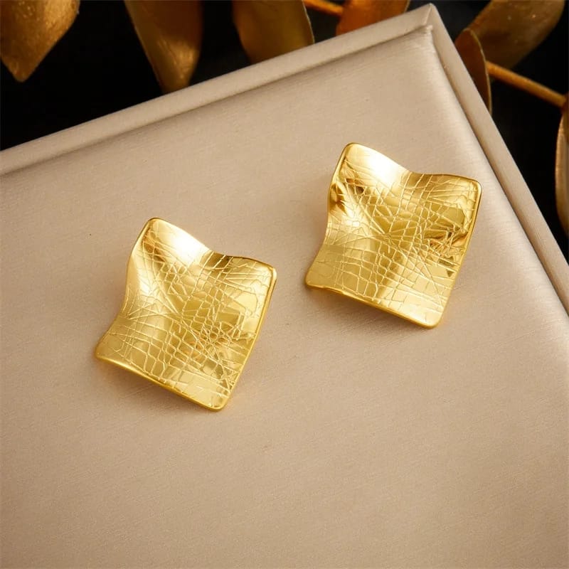 Dazelio Textured Gold-Finish Square Stud Earrings for Women