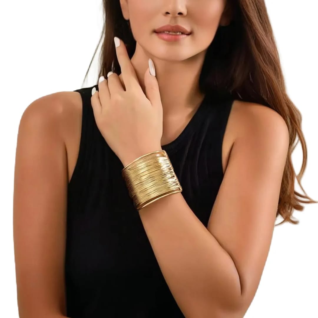 Dazelio Gold-Finish Textured Wide Cuff Bracelet for Women