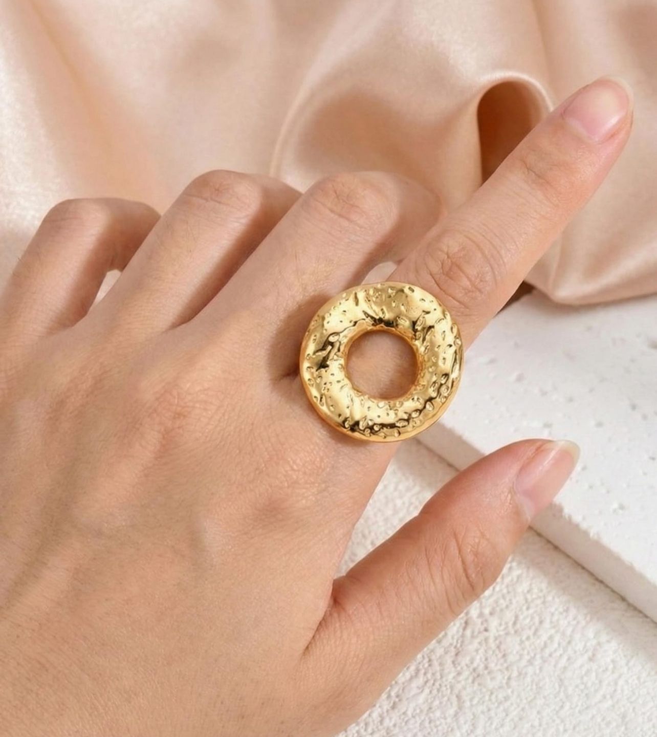 DAZELIO Textured Gold Hollow Statement Ring for Women