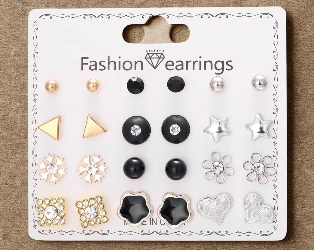 Dazelio 12 Pairs Gold & Silver Stud Earrings Set for Women