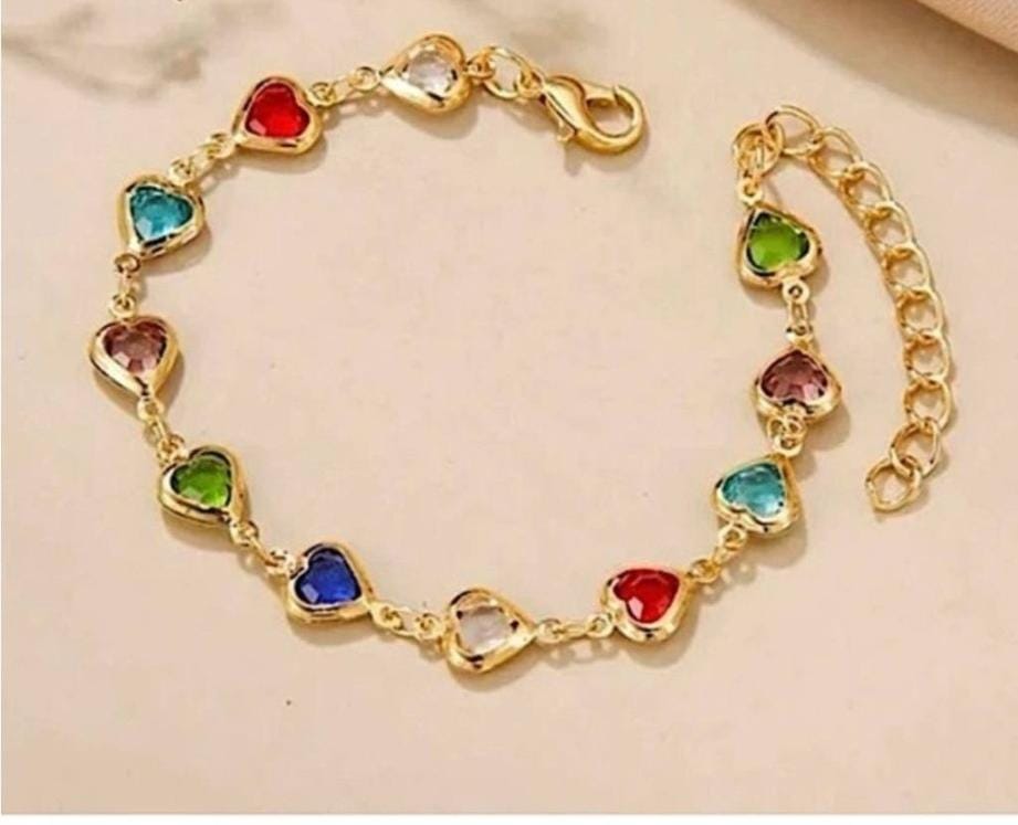 Dazelio Multicolor Heart Charm Gold-Plated Bracelet for Women