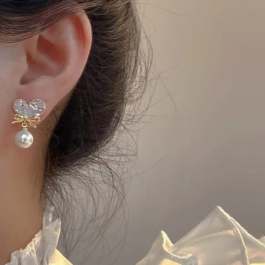 Dazelio Butterfly Crystal Pearl Drop Earrings