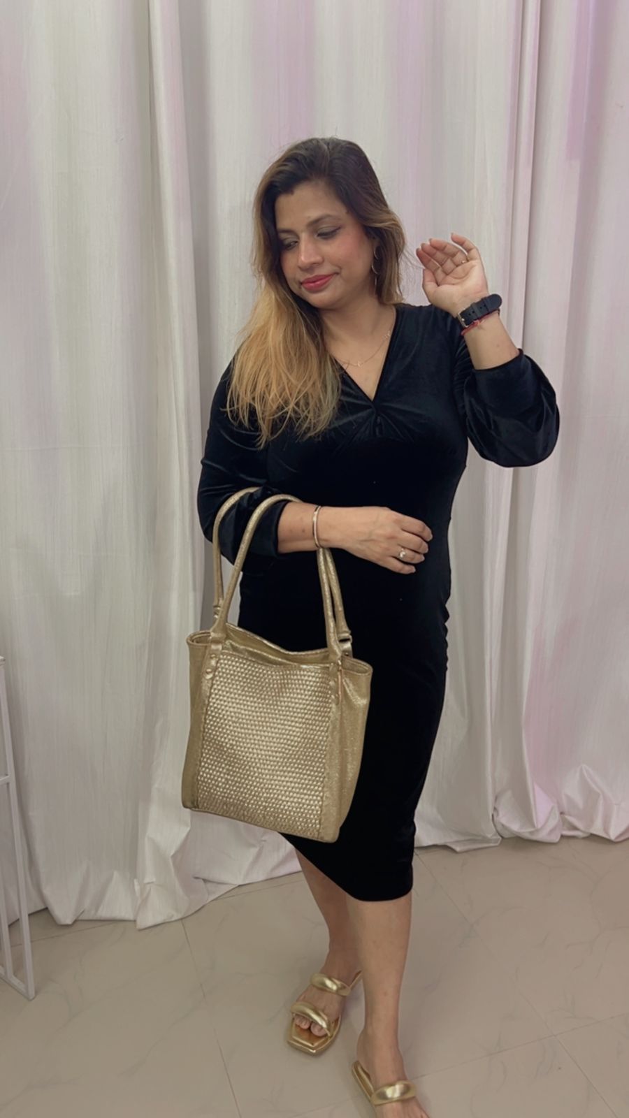 Weaving leather combo set Flats & Handbag