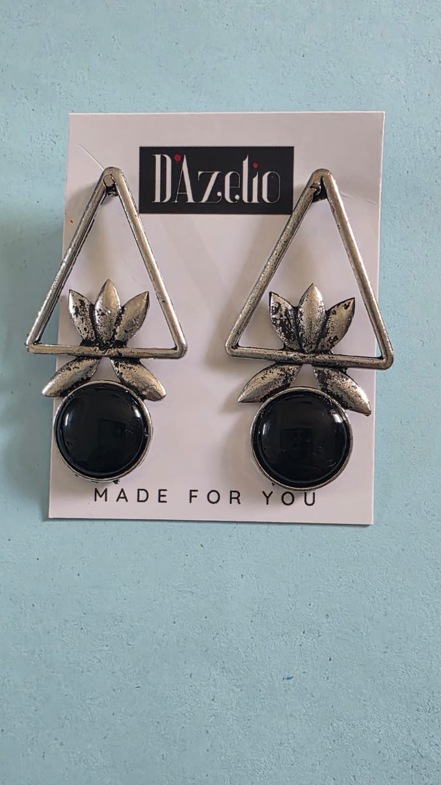 Dazelio Black Geometric Floral Drop Earrings for Women