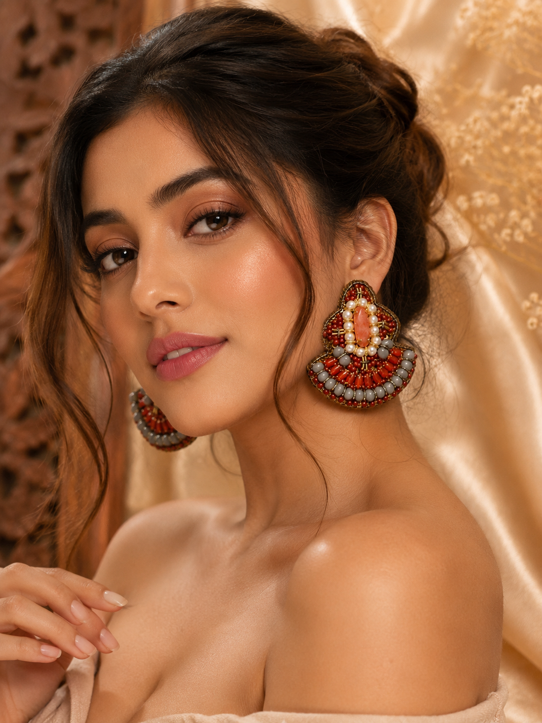 Amicaslexia Coral Pearl Handcrafted Statement Earrings