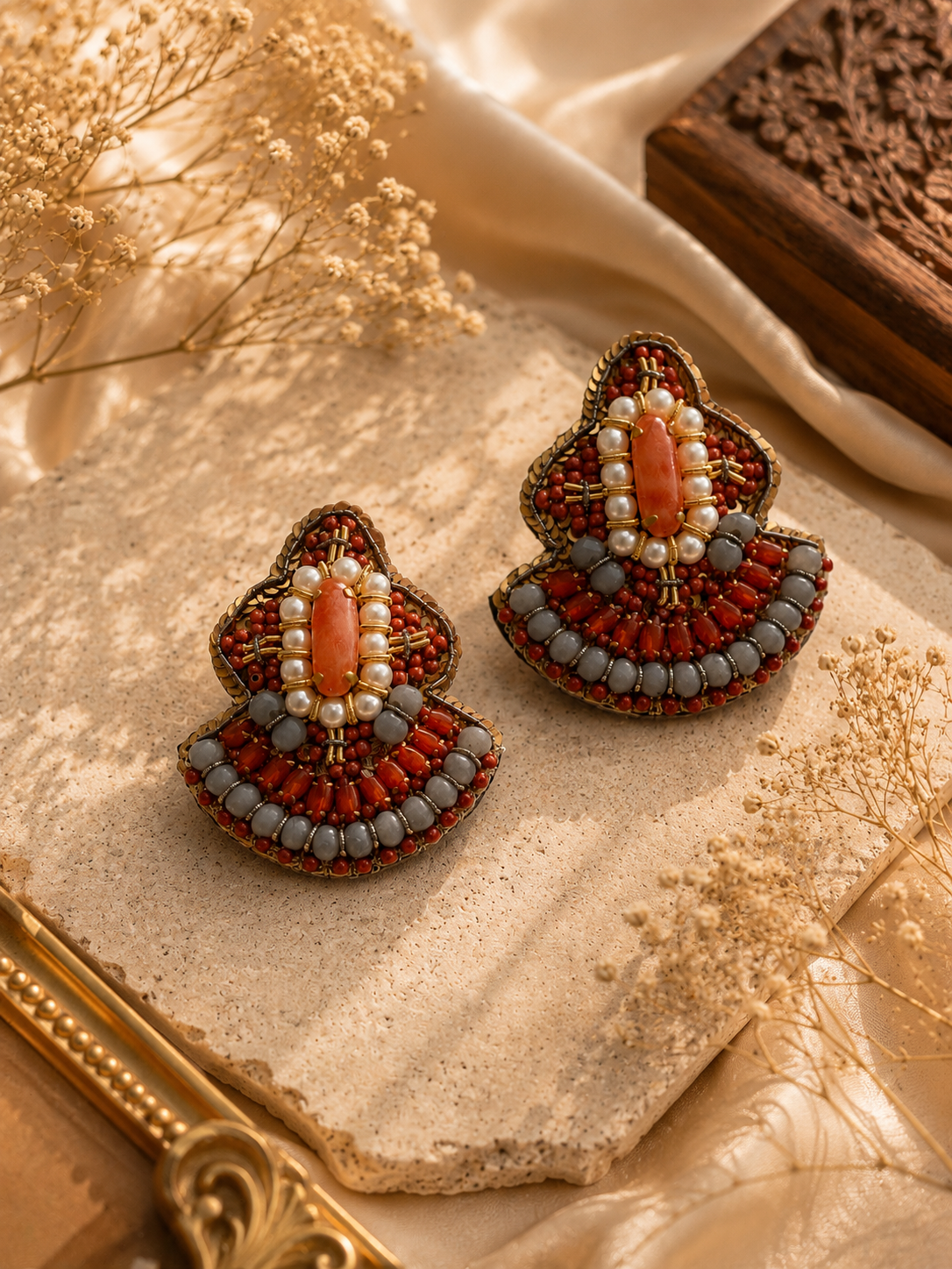 Handmade Ethnic Beaded Pearl Statement Earrings