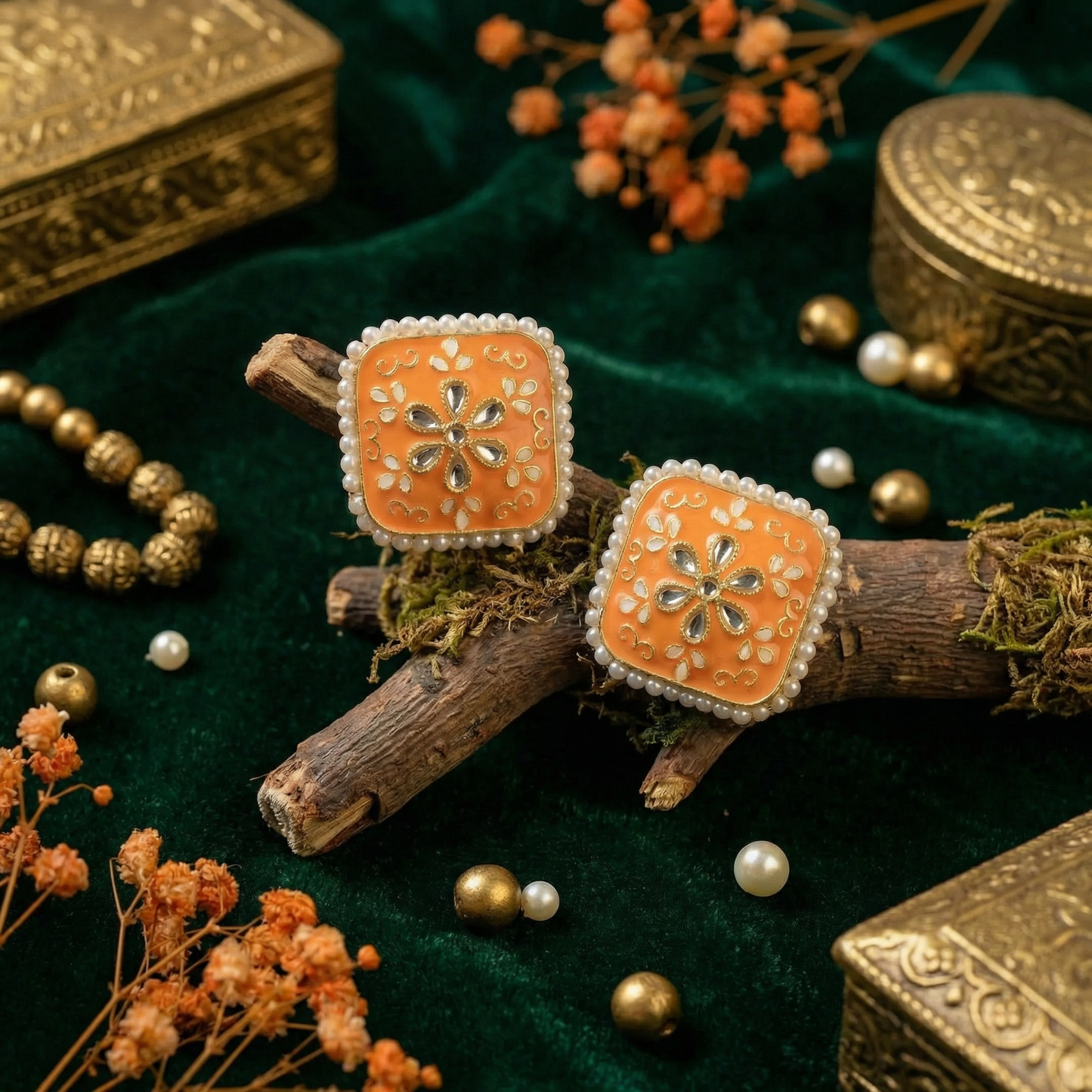 Dazelio Royal Blue Kundan Floral Stud Earrings for Women