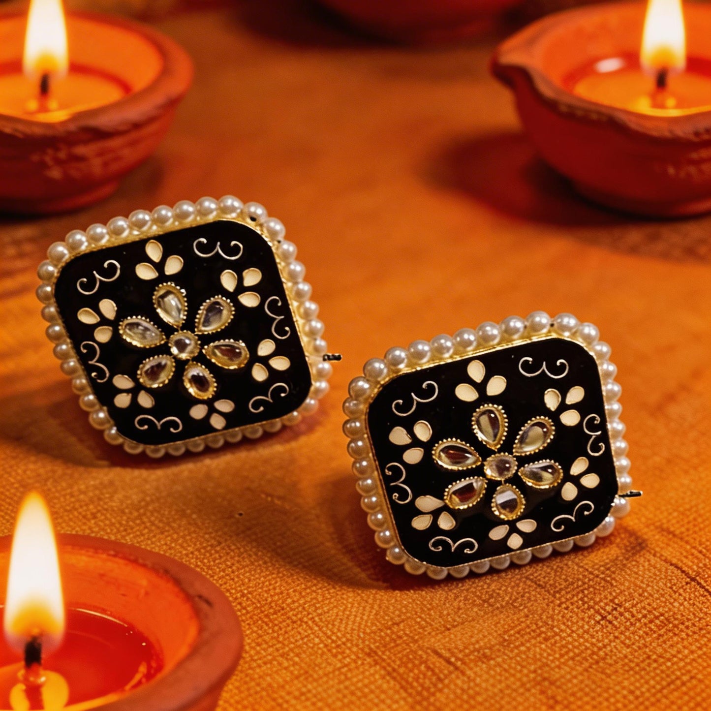 Dazelio Black Kundan Floral Stud Earrings for Women