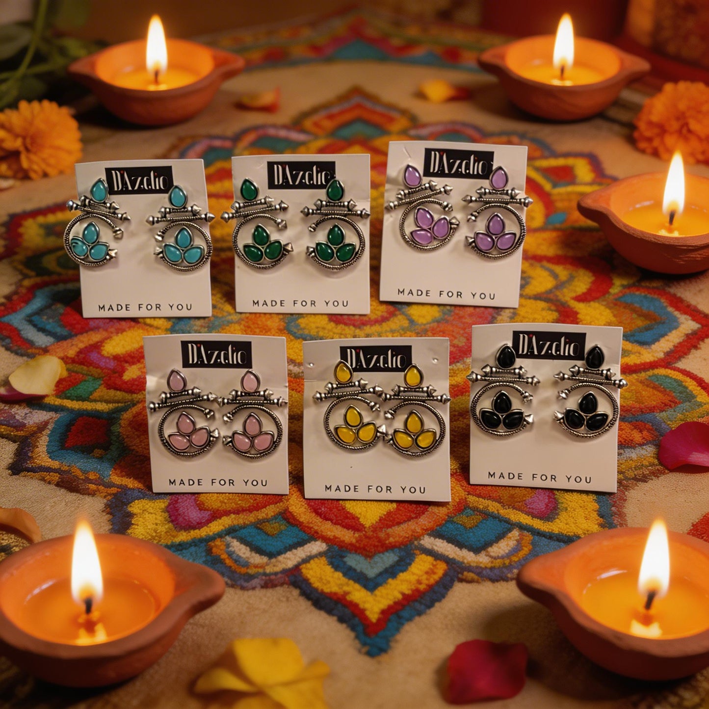 Dazelio Oxidised Silver Black Stone Ethnic Earrings
