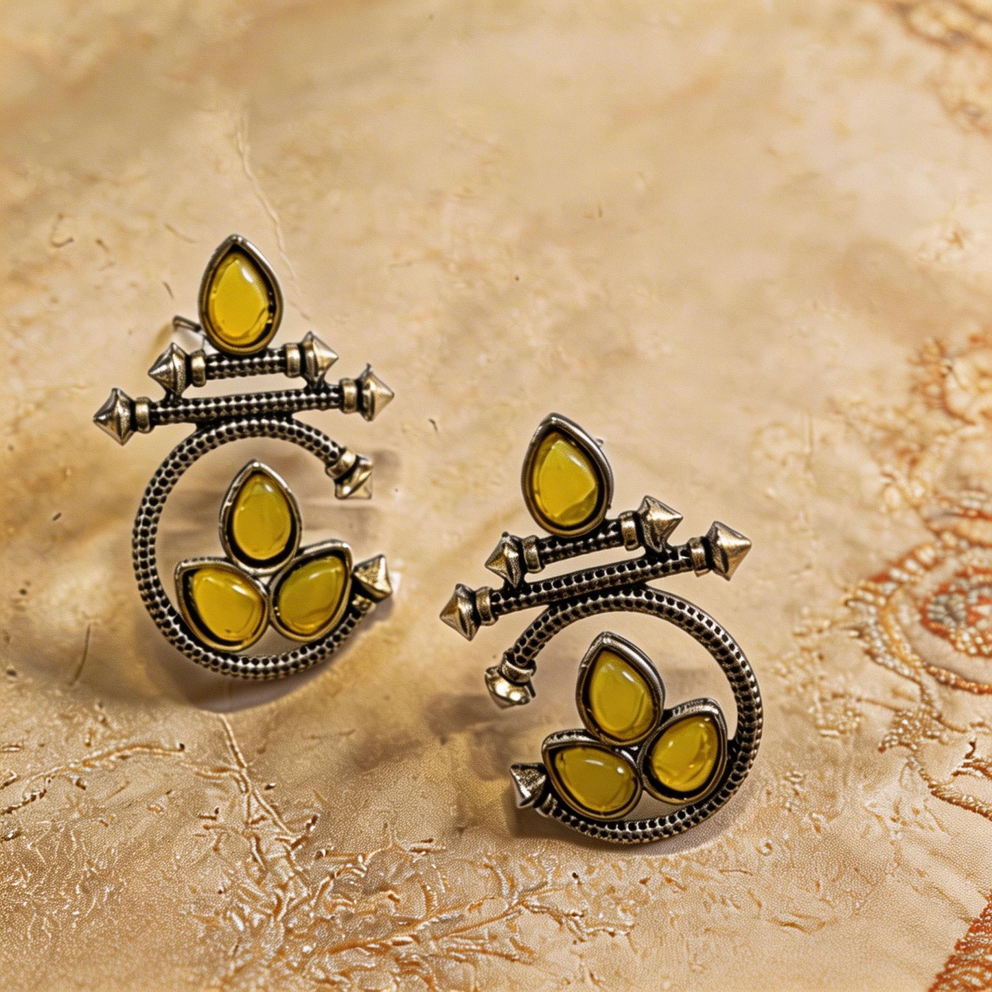Dazelio Yellow Stone Oxidized Stud Earrings for Women