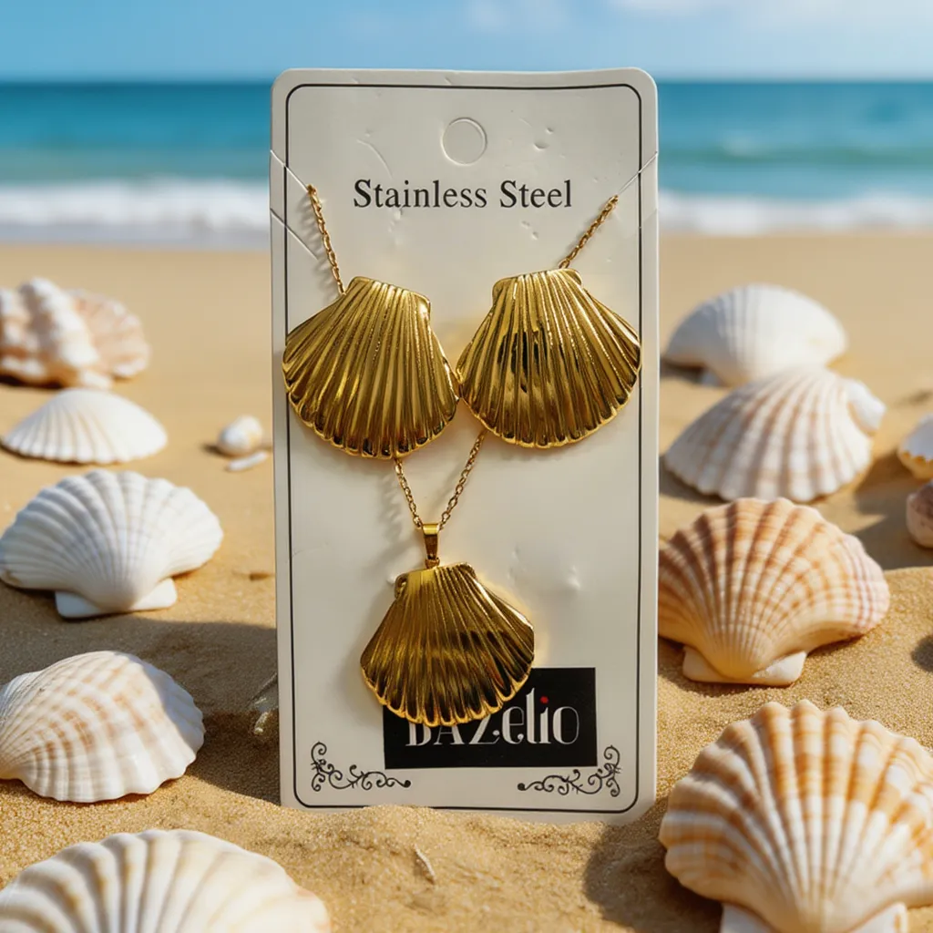Dazelio Gold Shell Necklace & Stud Earrings Set for Women