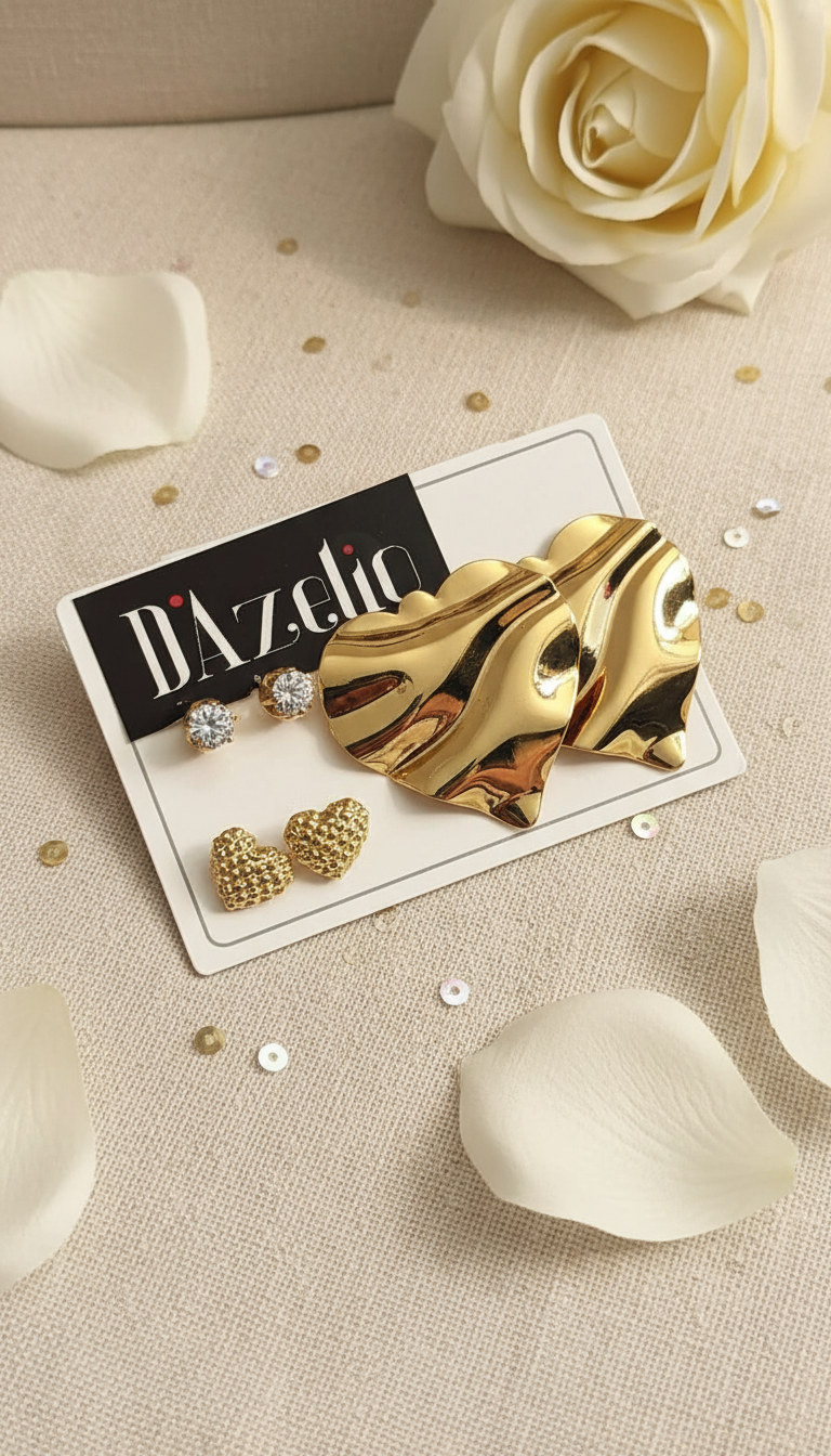 Dazelio Gold Statement Stud & Drop Earrings Set for Women