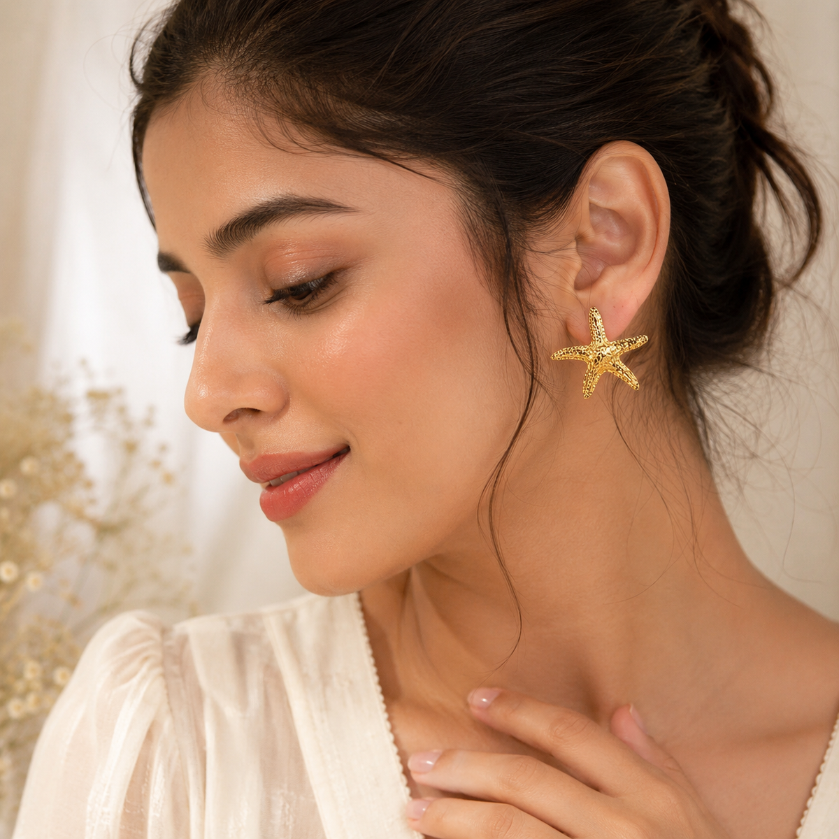 Dazelio Gold-Tone Starfish Stud Earrings for Women