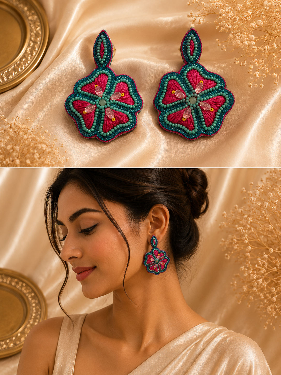 Amicaslexia Fuchsia Bloom Handcrafted Floral Statement Earrings
