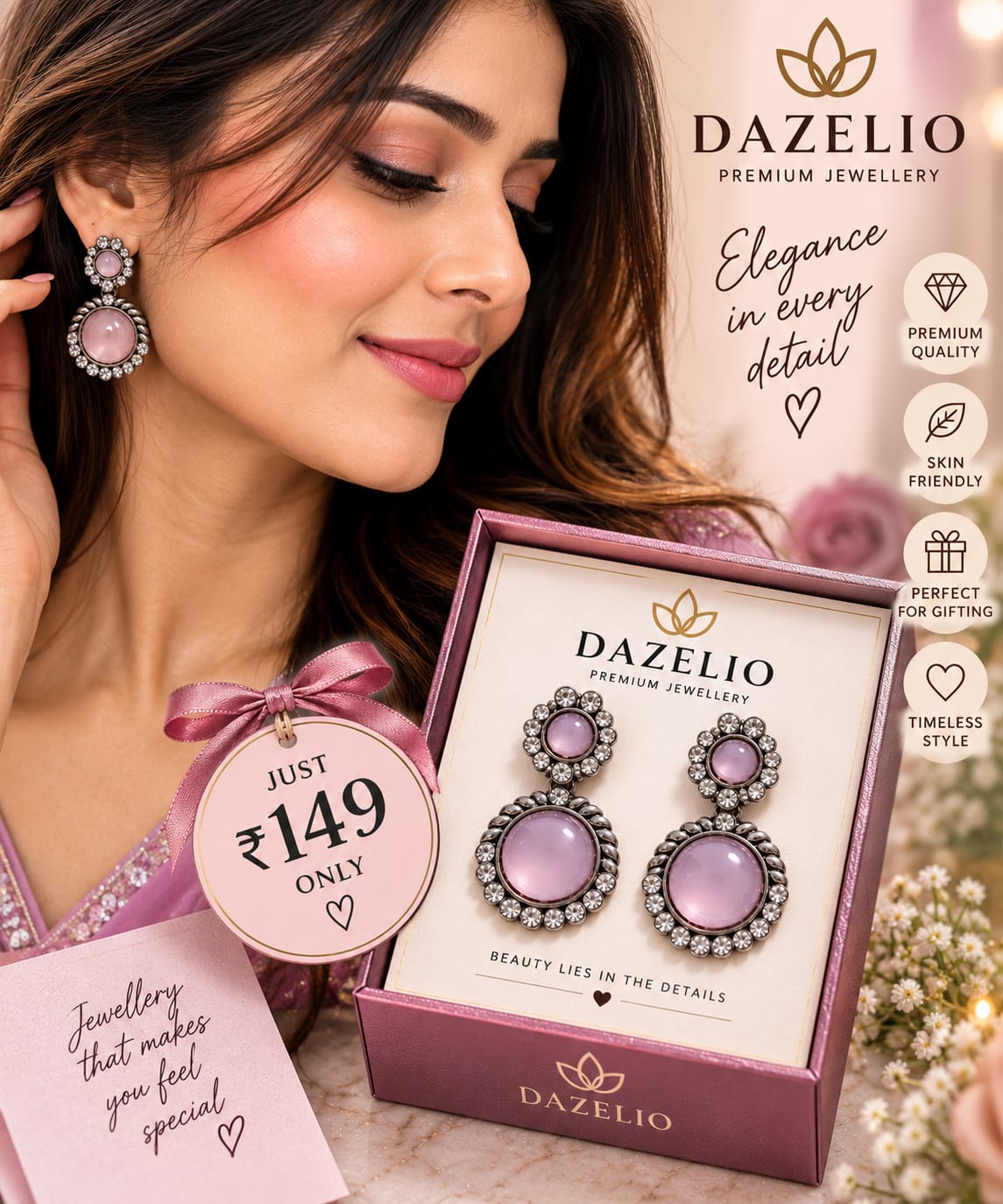 Amica Slexia Pink & Silver Statement Earrings