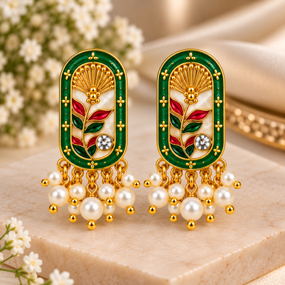 Amica Slexia Green & Pink Floral Statement Earrings for Women
