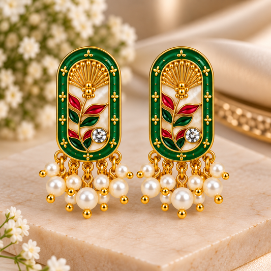 Amica Slexia Green & Pink Floral Statement Earrings for Women