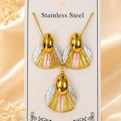 Dazelio Women's Premium Tri-Tone Statement Pendant Necklace & Stud Earrings Set