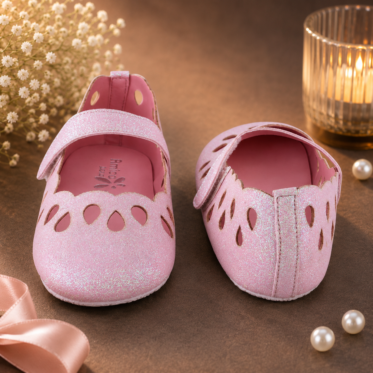 AmicaSlexia Girls Pink Glitter Ballerina Flats