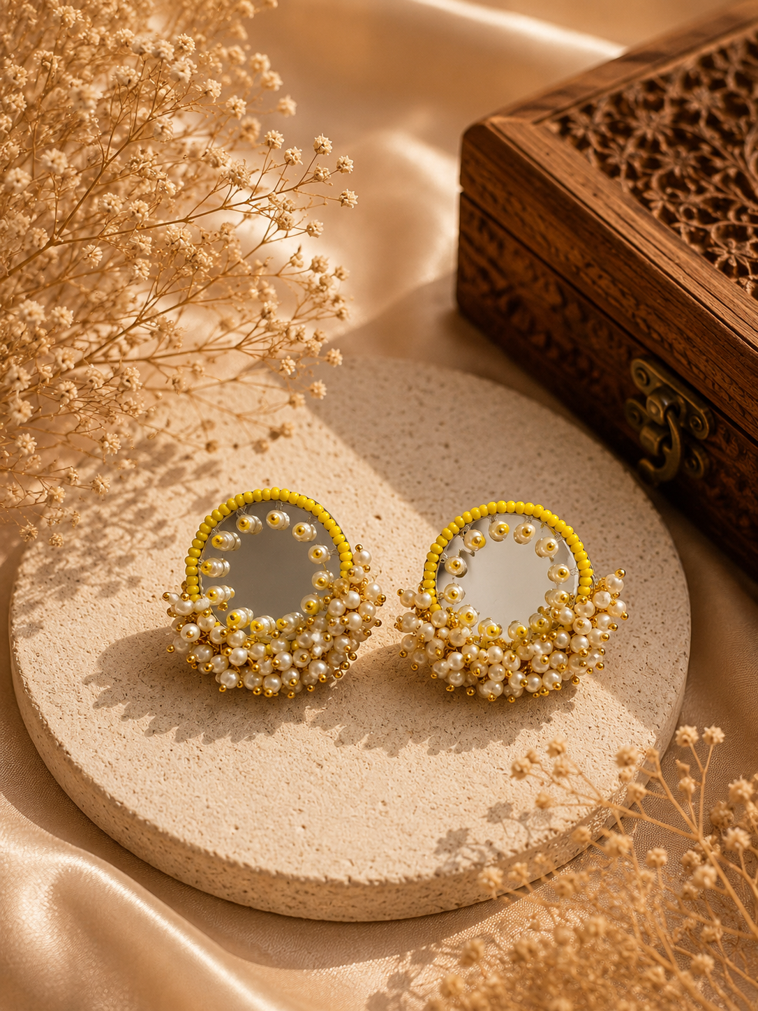Amicaslexia Handmade Pearl Mirror Statement Earrings