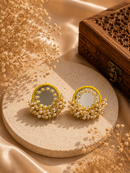 Amicaslexia Handmade Pearl Mirror Statement Earrings