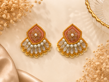 Amica Slexia Peach Blossom Pearl Statement Earrings