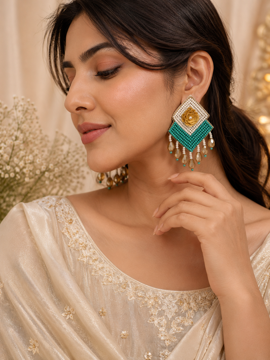 AmicaSlexia Turquoise Bloom Beaded Drop Earrings