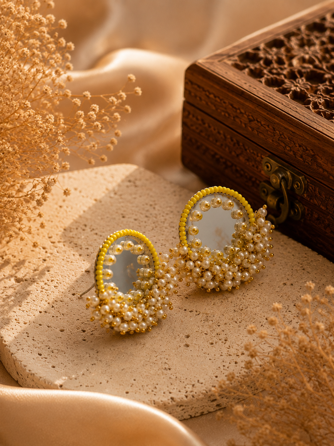 Amicaslexia Handmade Pearl Mirror Statement Earrings