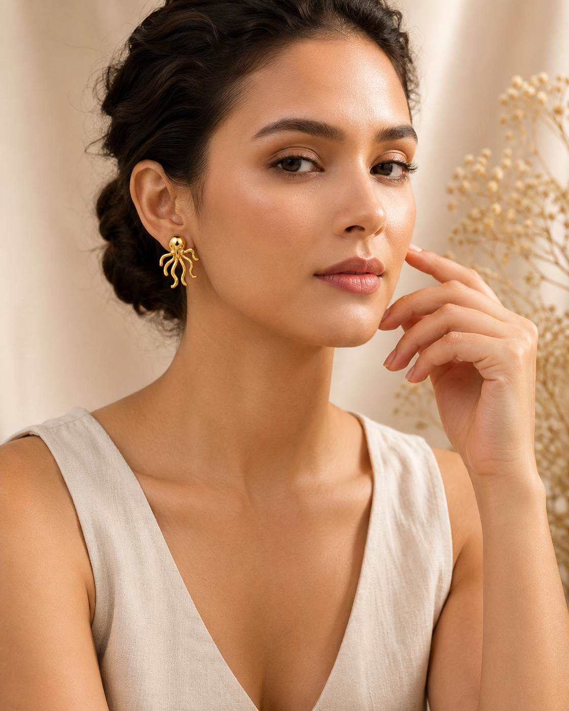 Dazelio Gold-Tone Octopus Stud Earrings