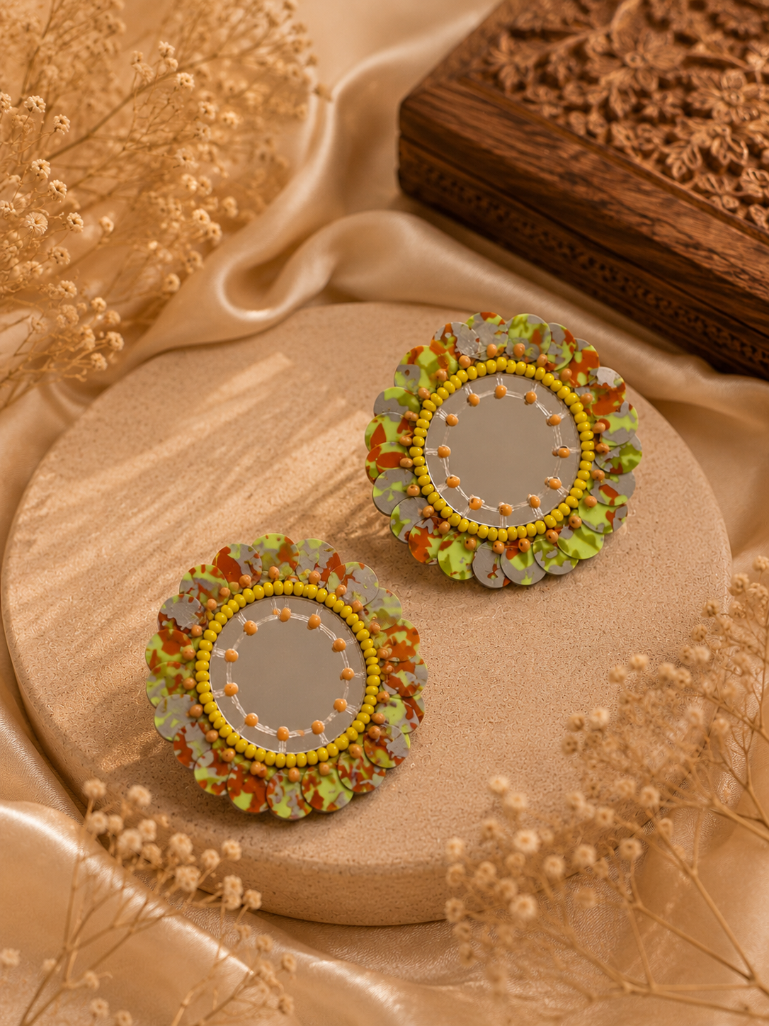 Amicaslexia Handmade Floral Mirror Statement Earrings
