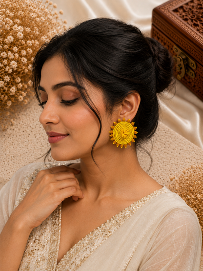 micaslexia Handmade Yellow Beaded Floral Statement Earrings