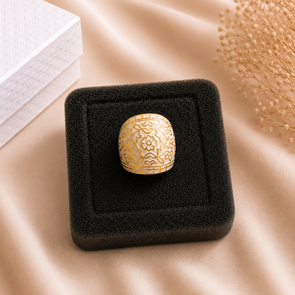 Elegant White & Gold Floral Statement Ring for Women