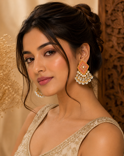 Blush Pearl Cascade Handcrafted Statement Earrings