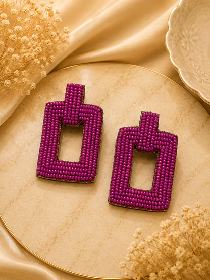Amica Slexia Fuchsia Beaded Geometric Statement Earrings