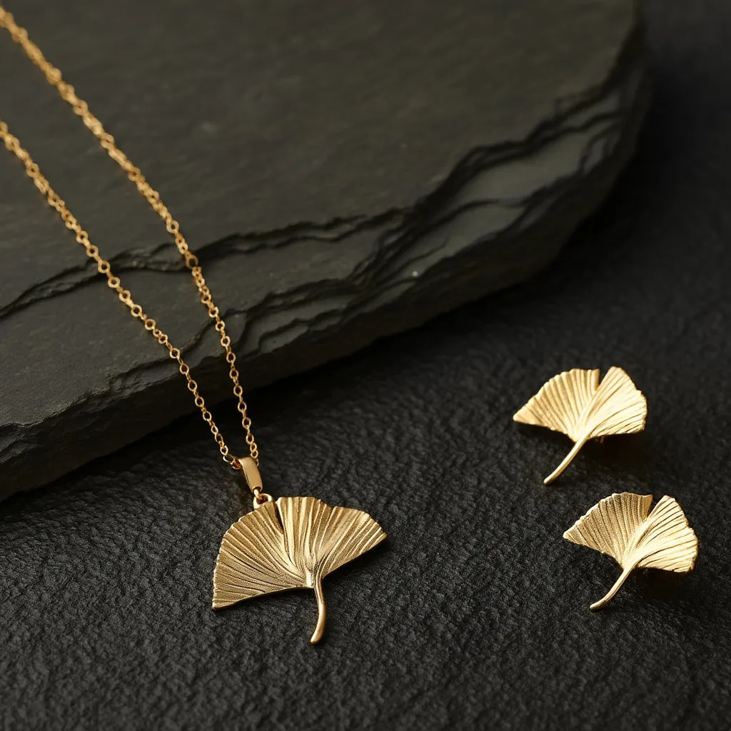 Dazelio Gold Leaf Necklace & Stud Earrings Set for Women